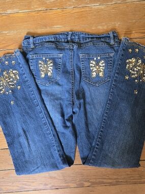 Vtg Fairy Y2K Apollo Butterfly Sequin Embellished Bootcut Jeans Scalloped Hem 8